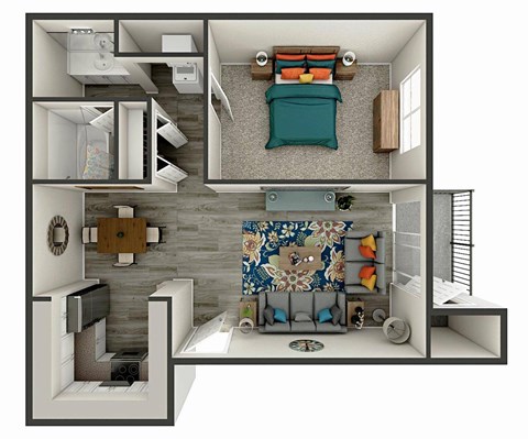 Floor plan for 1 bed, 1 bath, 655 sqft